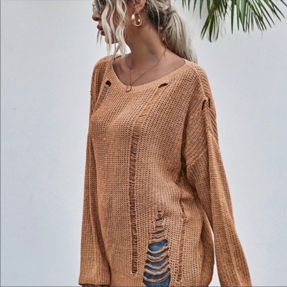 !!! SALE --- TAN DISTRESSED SWEATER - Picture 6 of 7